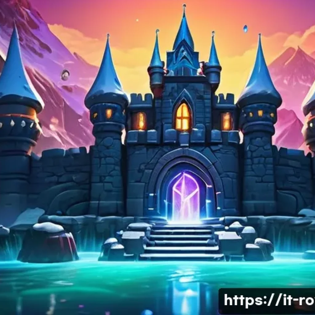 로얄매치 특별 레벨 디자인 - A vibrant and detailed fantasy castle-themed puzzle game scene showing a colorful match-3 grid fille...