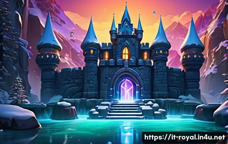 로얄매치 특별 레벨 디자인 - A vibrant and detailed fantasy castle-themed puzzle game scene showing a colorful match-3 grid fille...