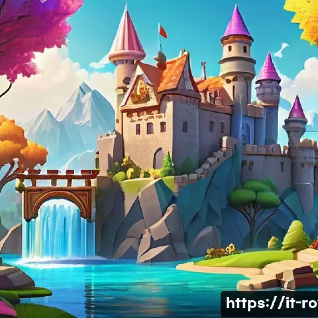 로얄매치 패치 노트 읽기 - A vibrant and detailed digital illustration of a colorful puzzle game level inspired by Royal Match,...