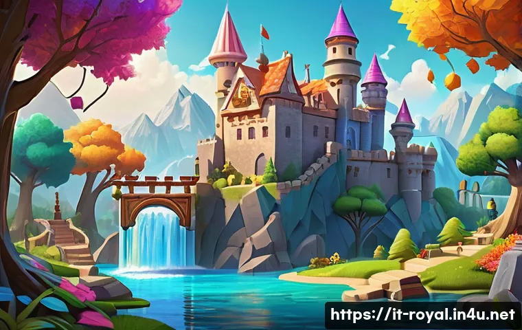 로얄매치 패치 노트 읽기 - A vibrant and detailed digital illustration of a colorful puzzle game level inspired by Royal Match,...
