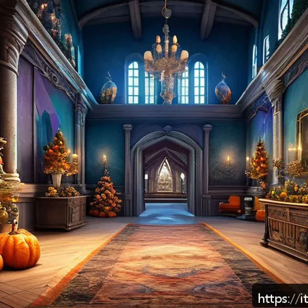 로얄매치 라이브러리 콘텐츠 - A vibrant and colorful fantasy castle interior from Royal Match, richly decorated with exclusive sea...