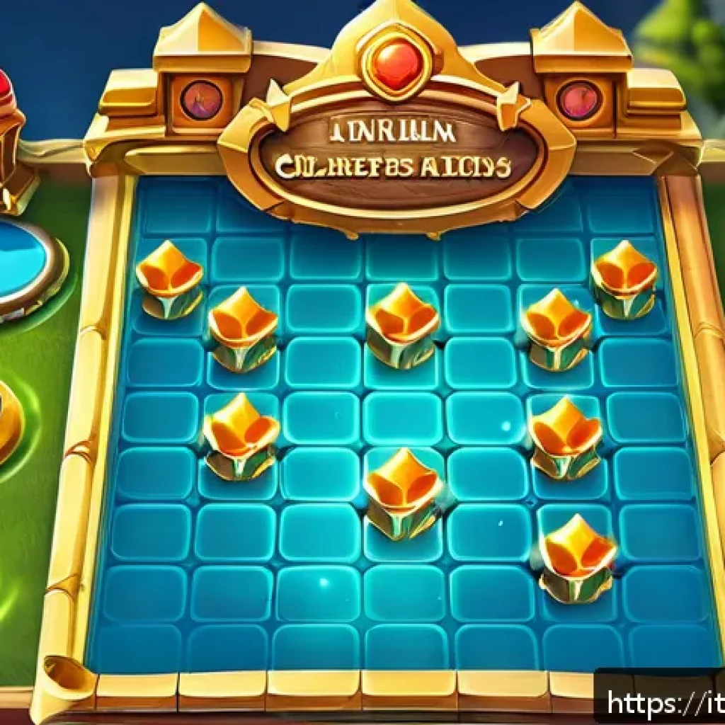 로얄매치 퀘스트 진행 순서 - A vibrant and colorful mobile puzzle game scene inspired by Royal Match, showing a detailed game boa...