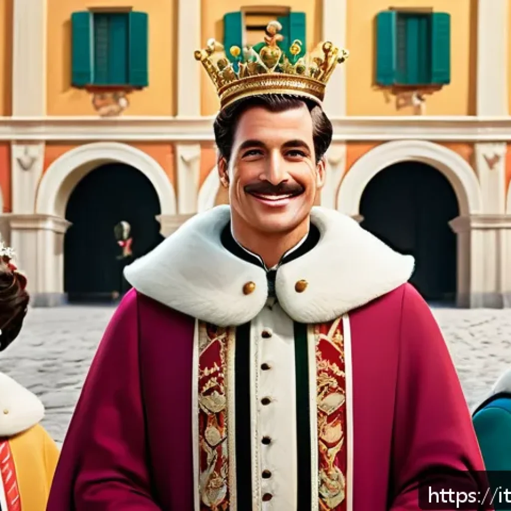 로얄매치 팬 아트 공유 - A vibrant digital illustration of the Royal Match king character portrayed in a playful, cartoon vin...