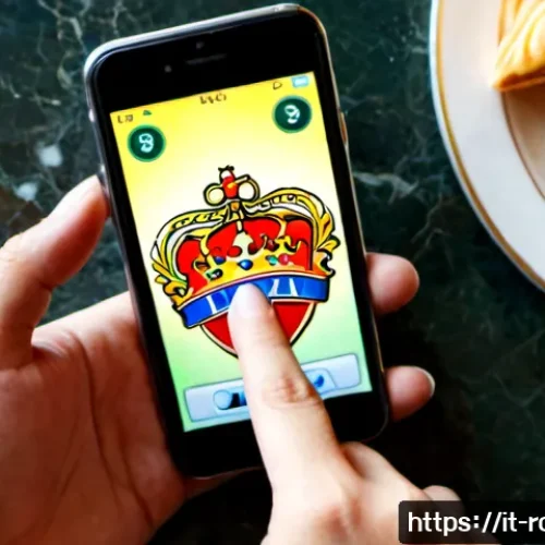Home 17 로얄매치 일일 챌린지 공략 - Photorealistic overhead view of an Italian player’s hands solving a colorful royal-themed match-thre...